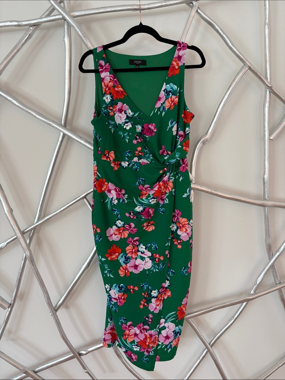 Guess Green Floral Sleeveless Midi Dress